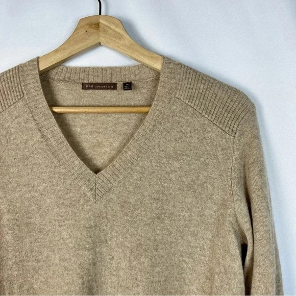 525 America Camel Brown V Neck Cashmere Sweater M - Picture 3 of 6